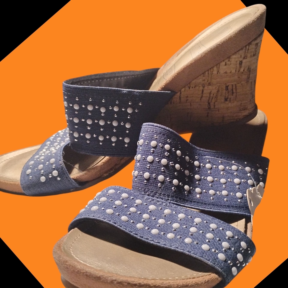 Impo Navy and Tan Wedge Sandals Size 6